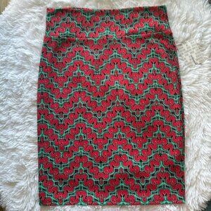 Cassie Red and Green Geometric Pencil Skirt